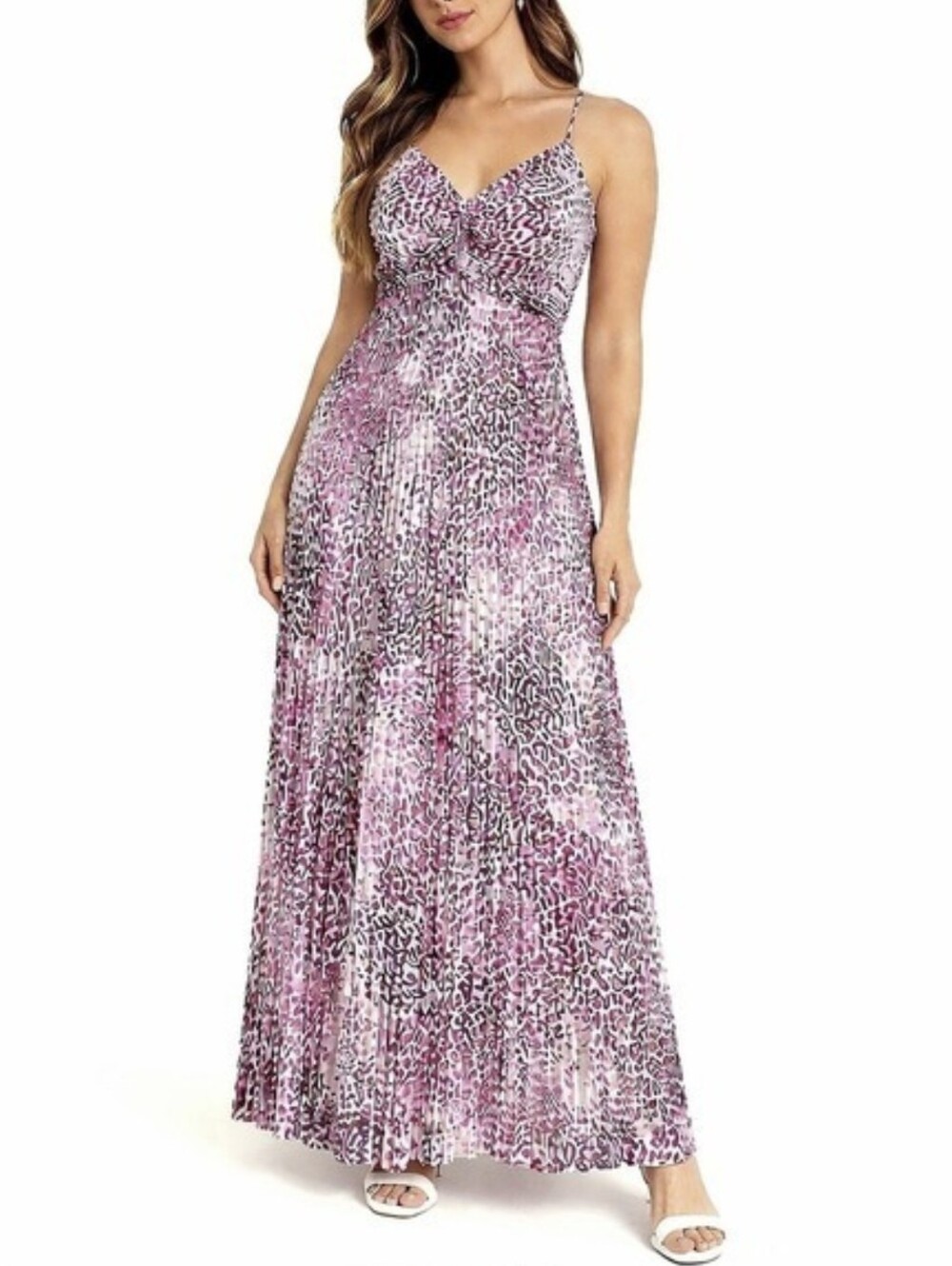 Express Pink Leopard Pleated Maxi Dress M Beach Wedding guest vacation resort